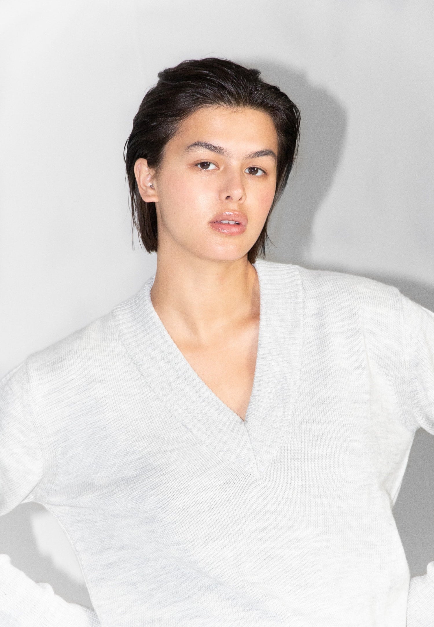 Merino V Neck Grey