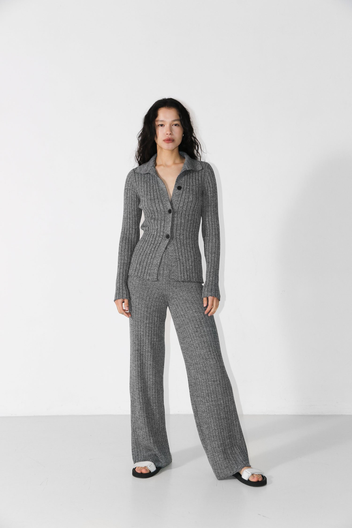 Merino Polo Cardigan Grey