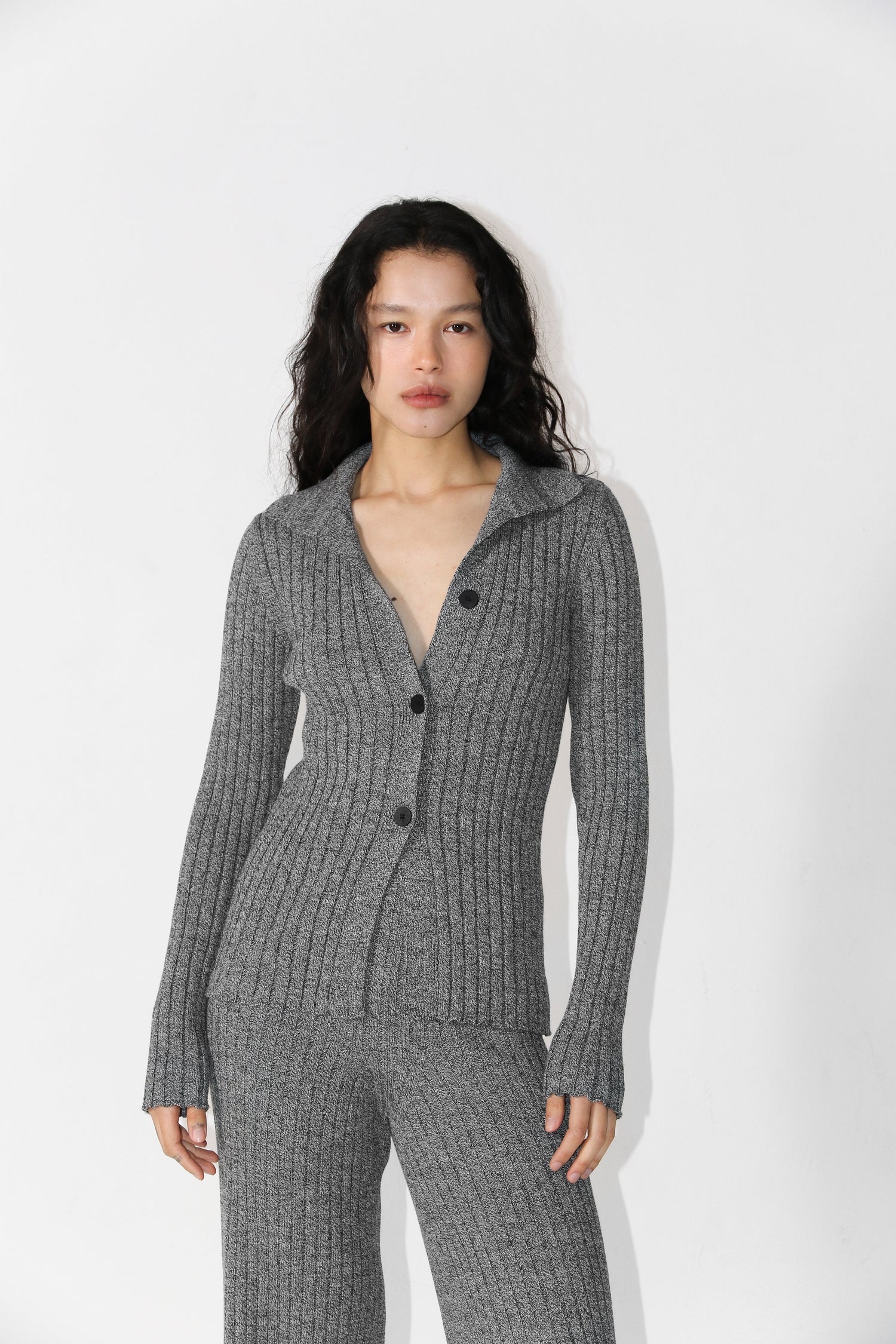 Merino Polo Cardigan Grey
