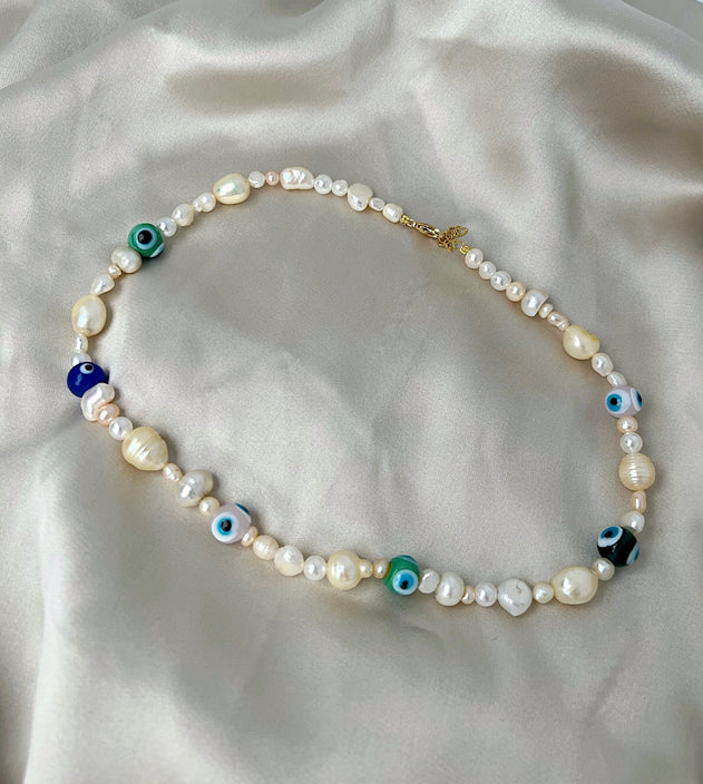 Evil Eye Pearls Necklace