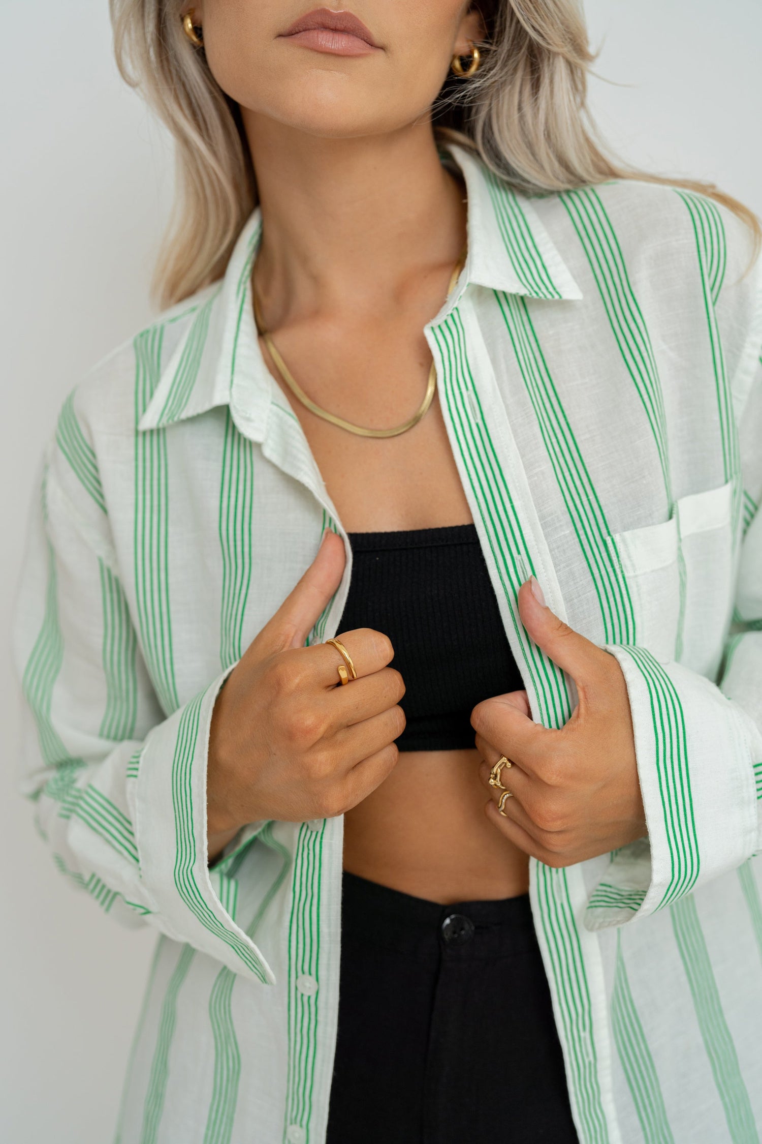 Miles Linen Shirt Green & White