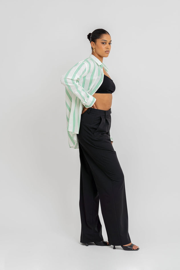 Miles Viscose Linen Shirt Green & White