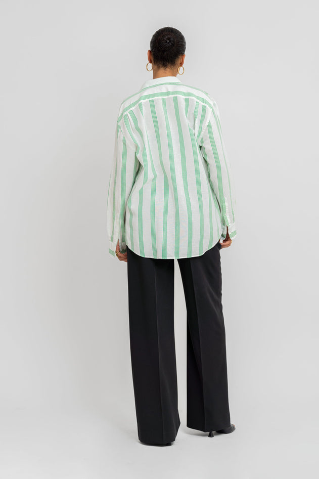 Miles Viscose Linen Shirt Green & White