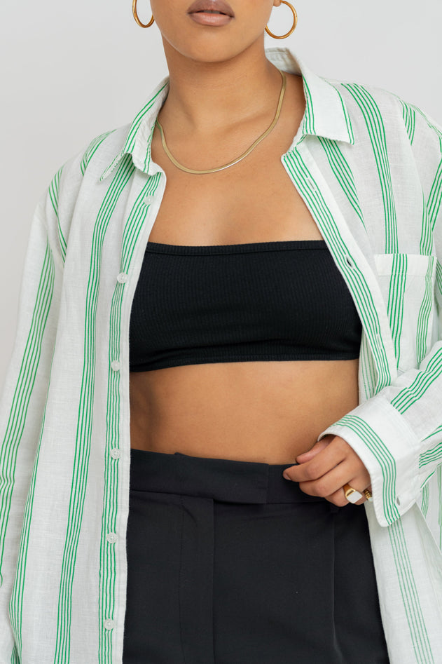 Miles Viscose Linen Shirt Green & White