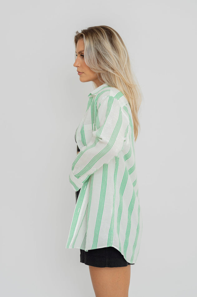 Miles Viscose Linen Shirt Green & White