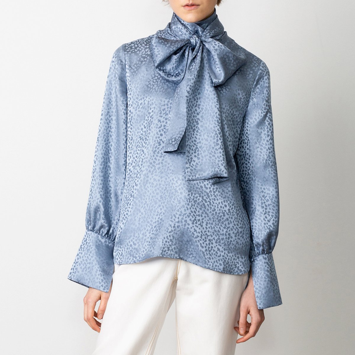 Bow Tie Blouse Grey-Blue