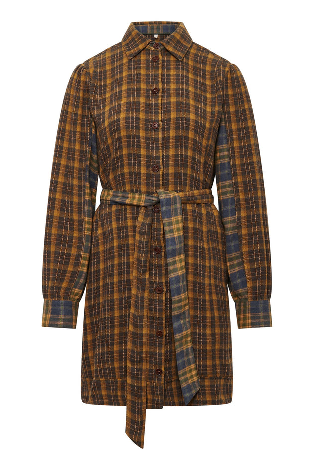 Ruby Cotton Flannel Dress Patchwork Check