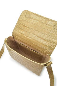 Croco Engraved Squere Leather Shoulder Bag Beige