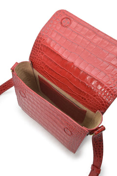 Croco Engraved Squere Leather Shoulder Bag Red
