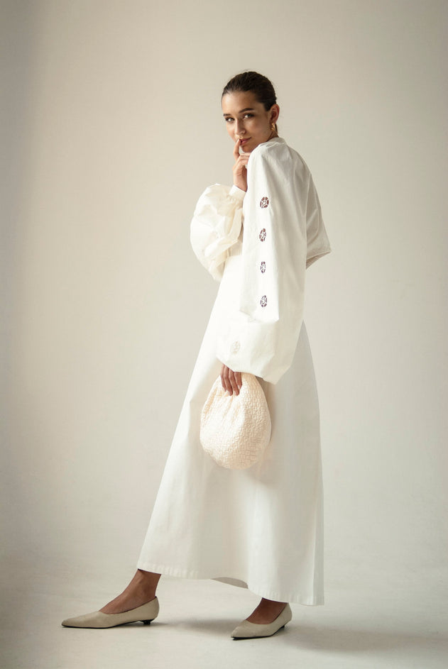 Wooden Buttons Skirt White