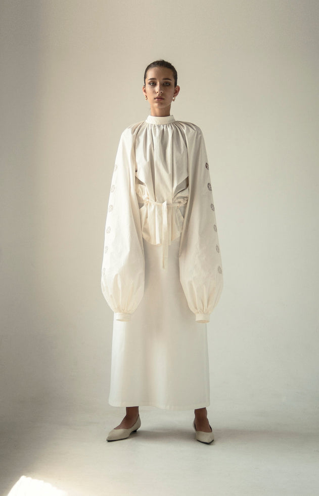 Wooden Buttons Skirt White