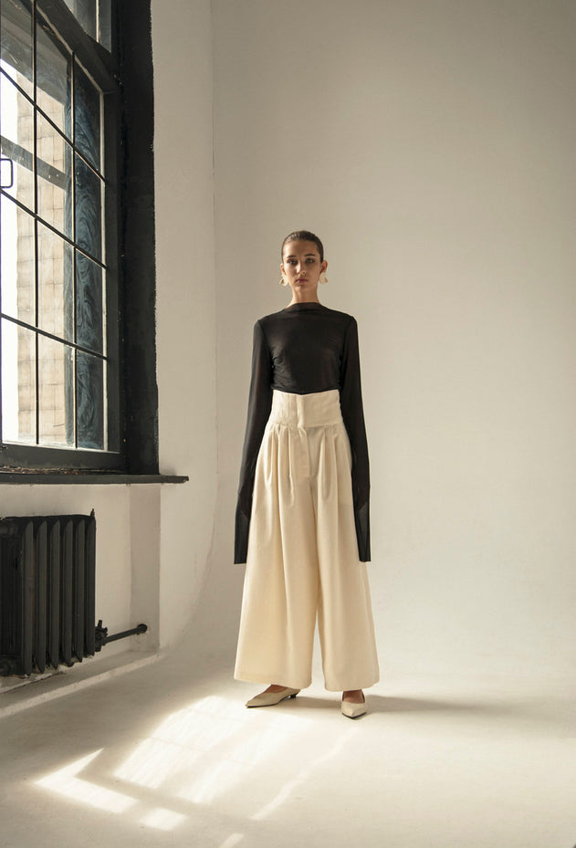 Cream Vintage Wool Wide Leg Pants