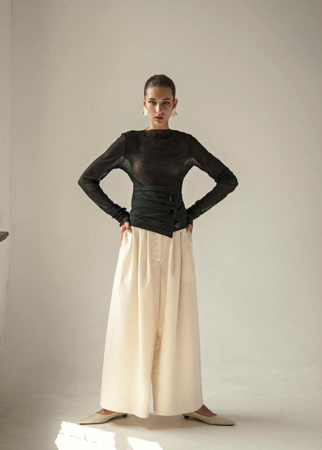 Cream Vintage Wool Wide Leg Pants