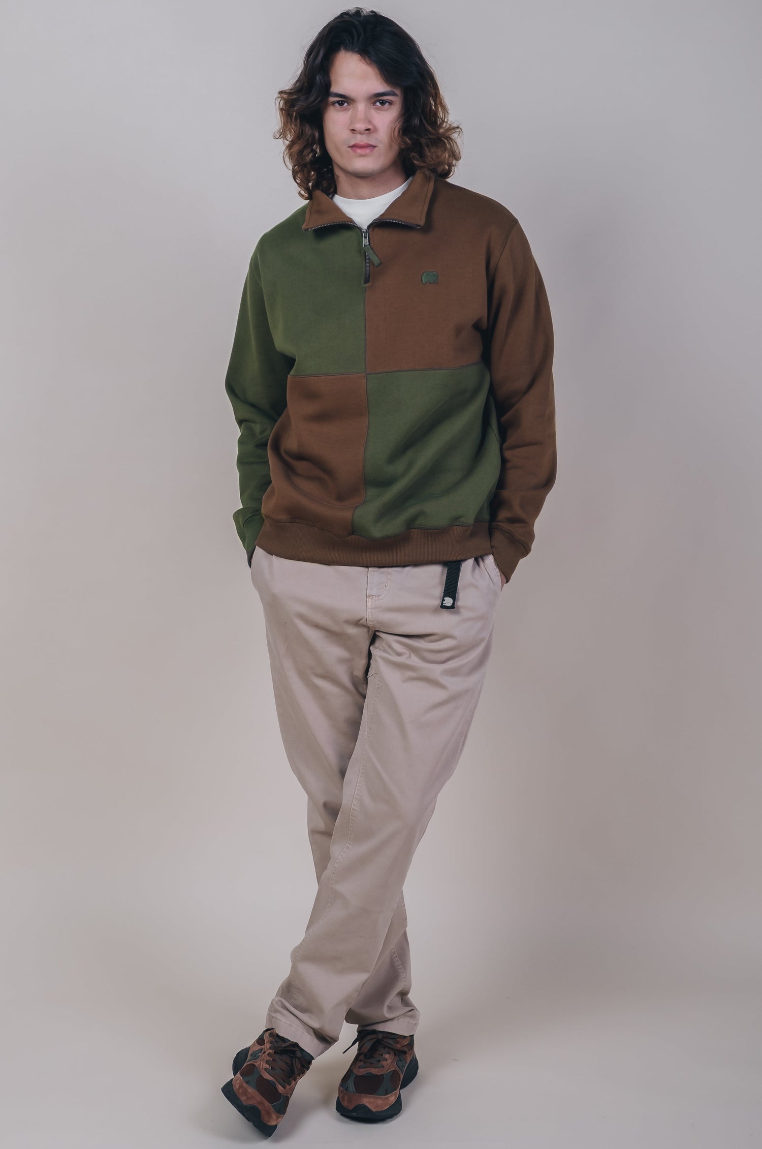 Color Block Half Zip Sweater Olive Woods