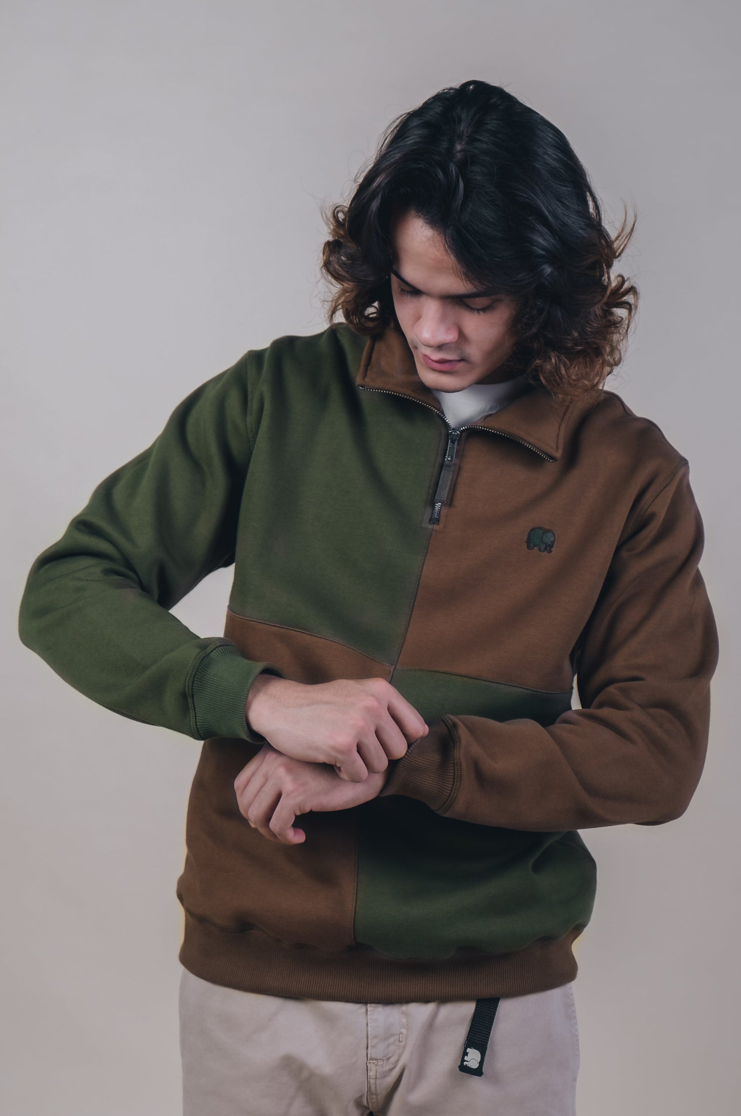 Color Block Half Zip Sweater Olive Woods