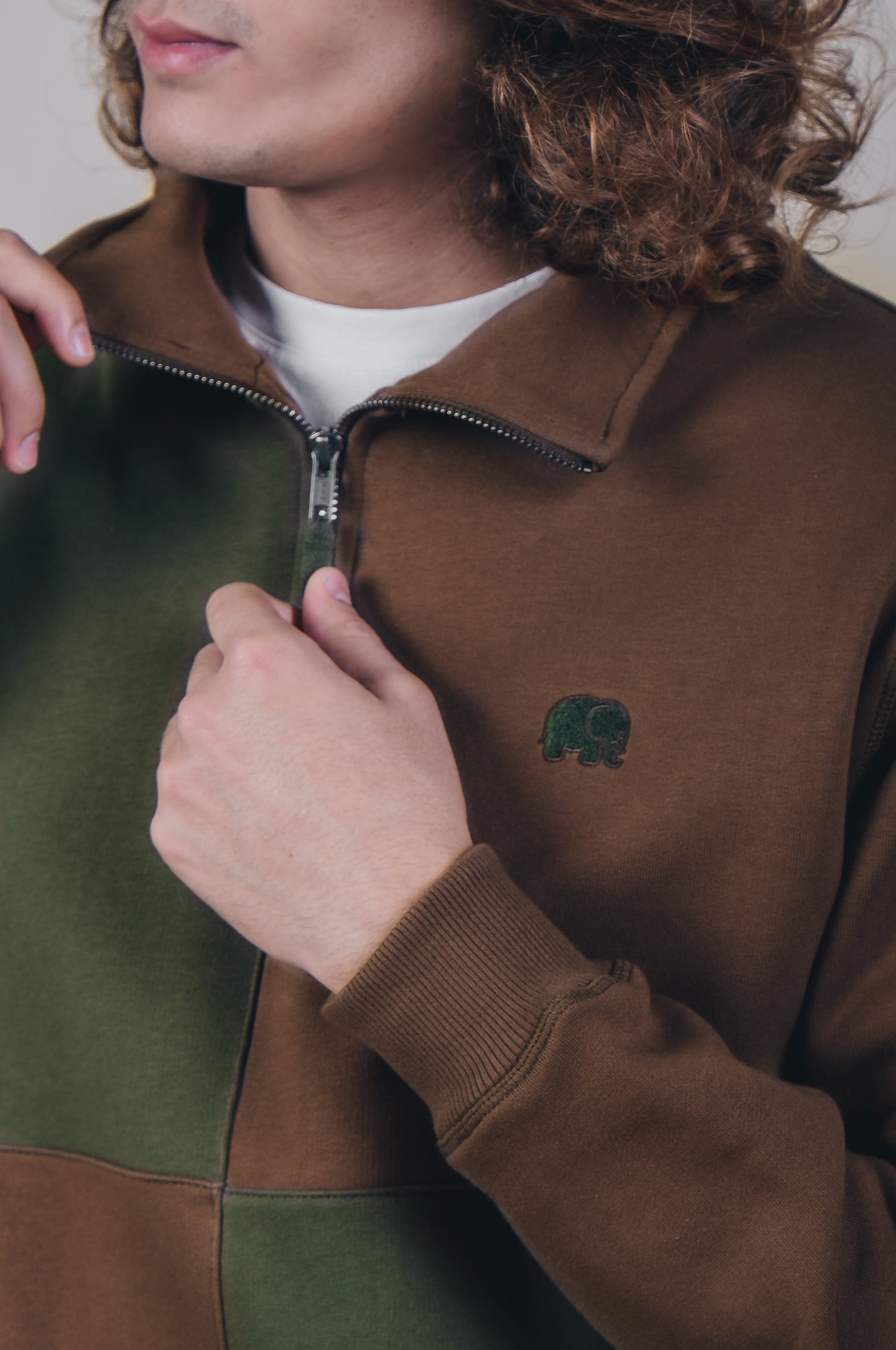 Color Block Half Zip Sweater Olive Woods