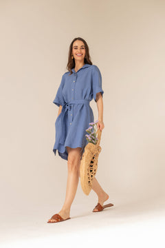 Soleil Linen Dress Blue