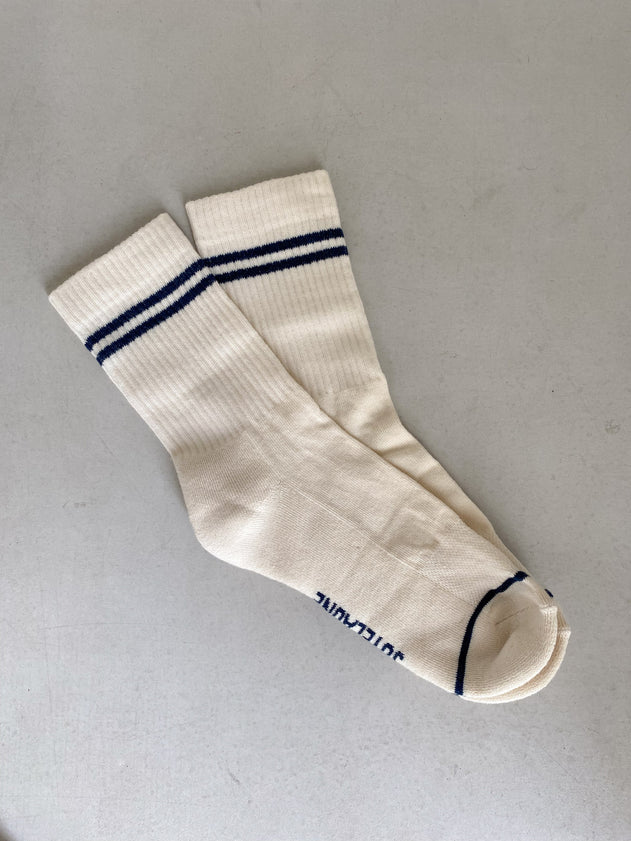 Navy Sporty Socks White