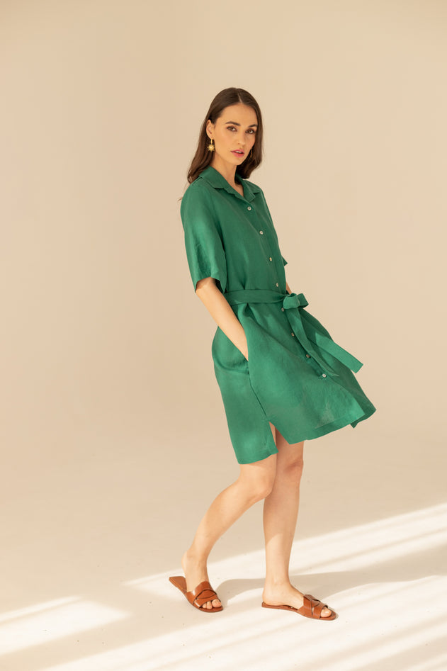 Soleil Linen Dress Green