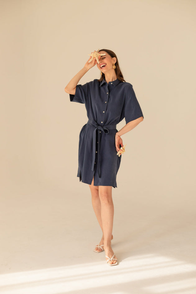 Soleil Cupro Dress Navy Blue