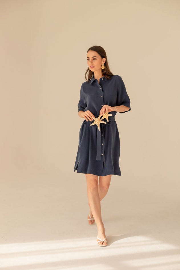 Soleil Cupro Dress Navy Blue