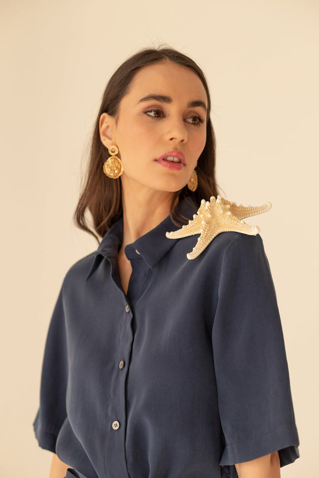 Soleil Cupro Dress Navy Blue
