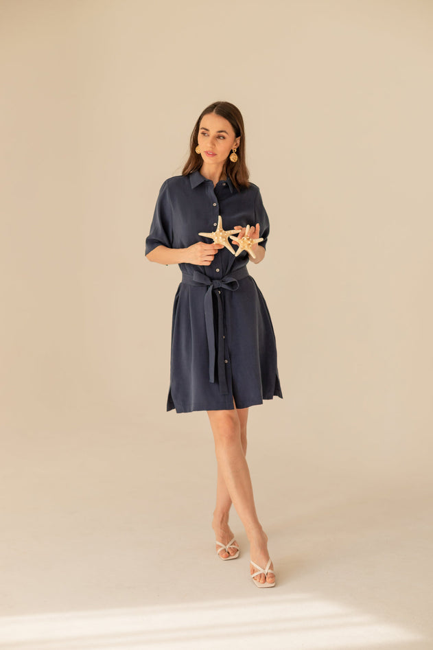 Soleil Cupro Dress Navy Blue