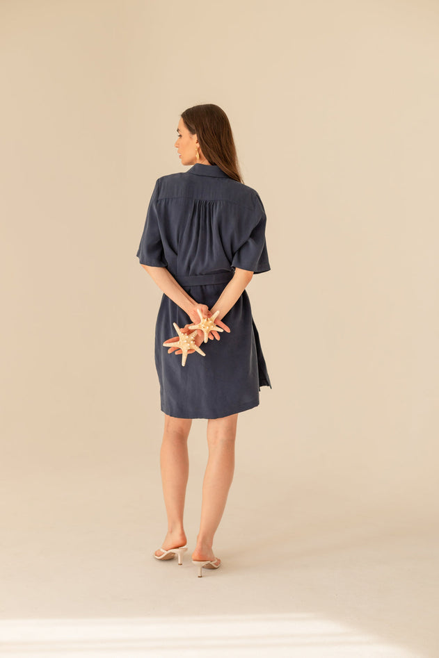 Soleil Cupro Dress Navy Blue
