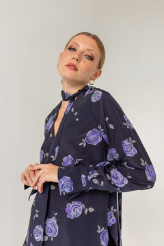 Silk Blouse With A Sash Rose