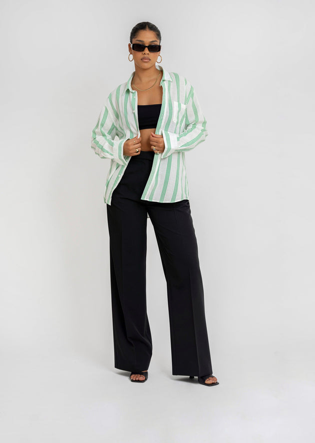 Miles Viscose Linen Shirt Green & White