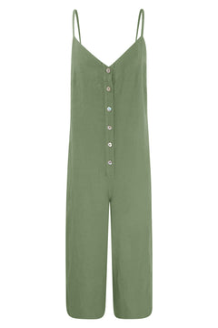 Linen Strapped Buttoned Jumpsuit