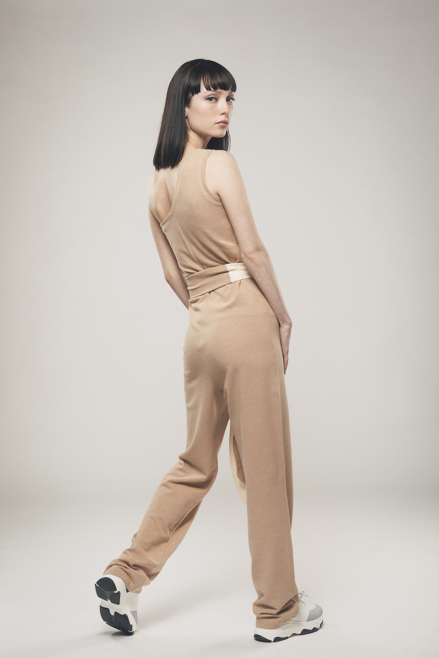 One Shoulder Jumpsuit in Light Brown