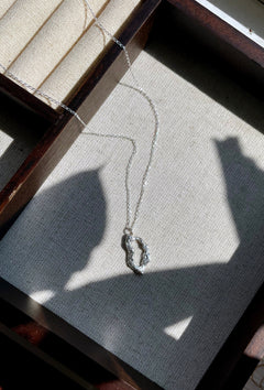Maya Organic Shaped Oval Pendant Necklace Silver