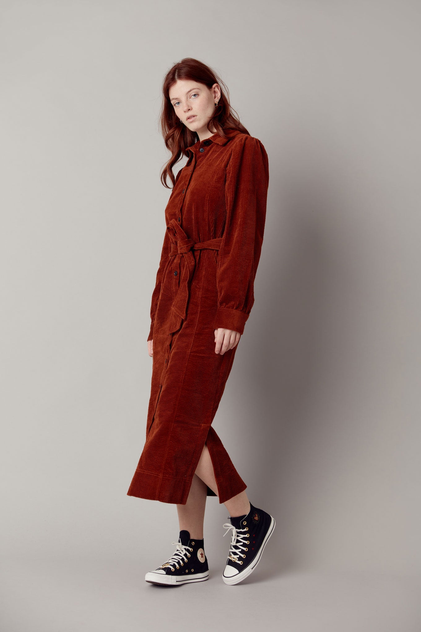 Reina Cotton Cord Dress Chestnut