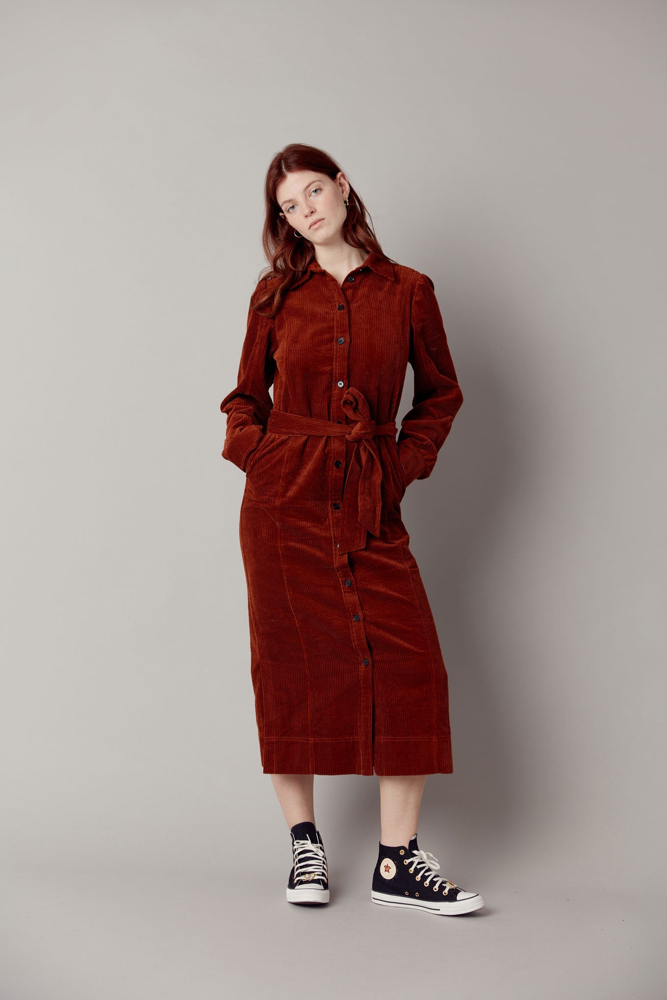 Reina Cotton Cord Dress Chestnut