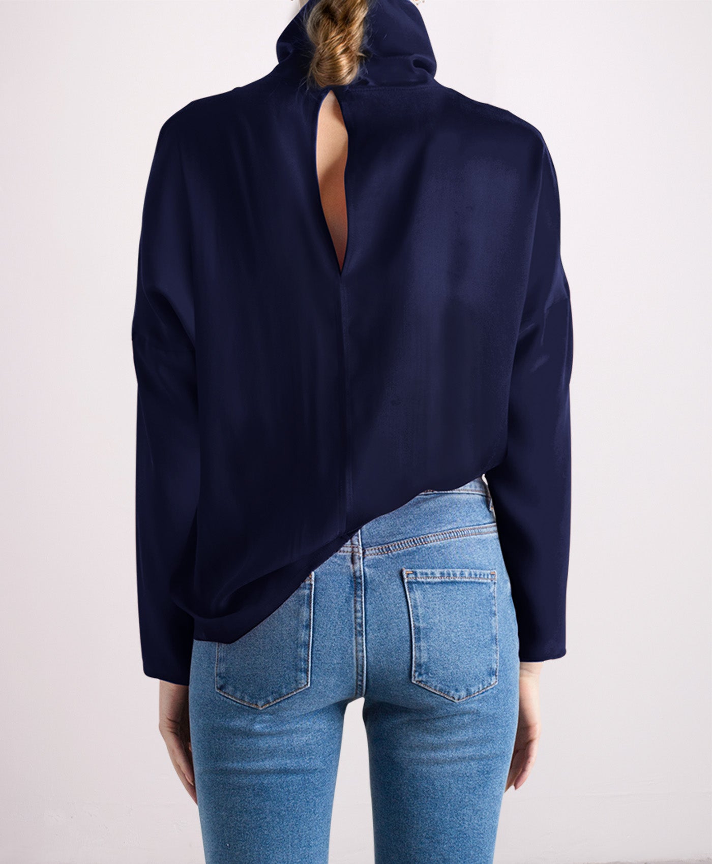 Revolution Silk Cowl Neck Top Navy