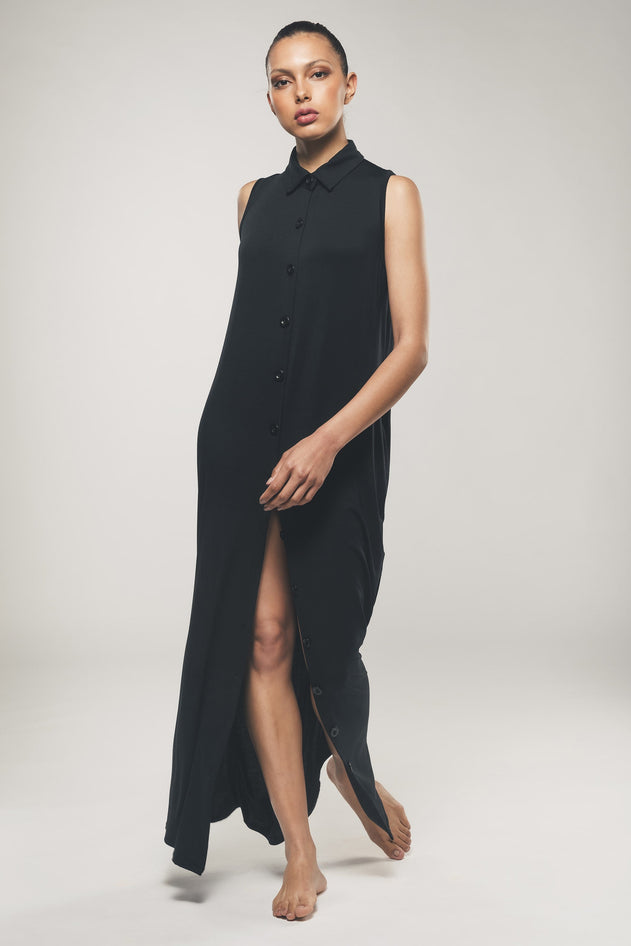 Sleeveless Shirt Dress Black