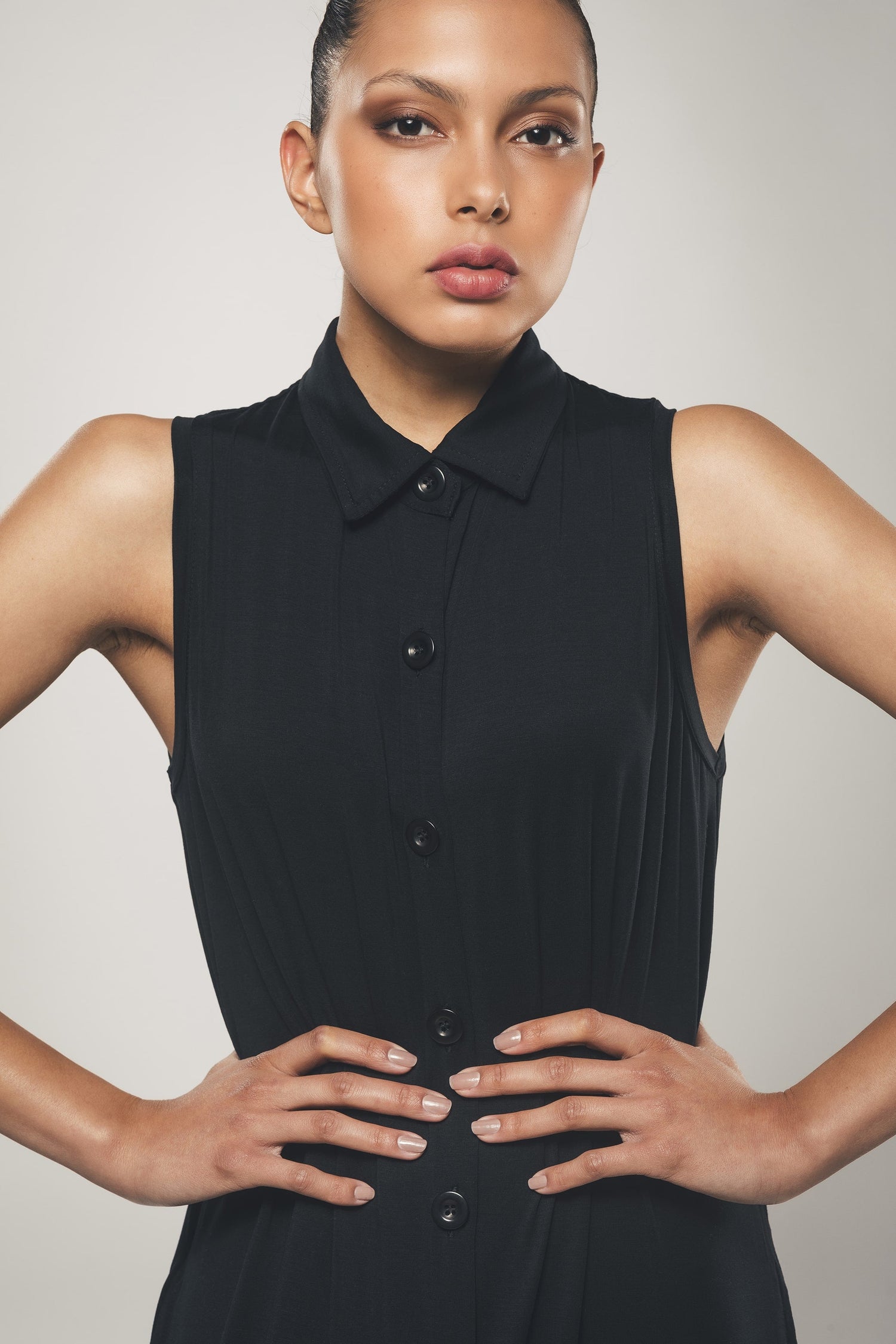 Sleeveless Shirt Dress Black