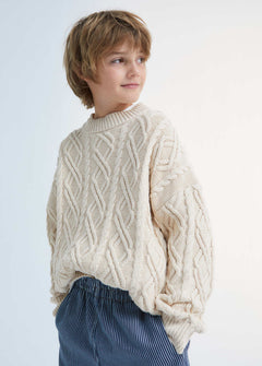 Russel Kids' Cable Knit Jumper Natural White