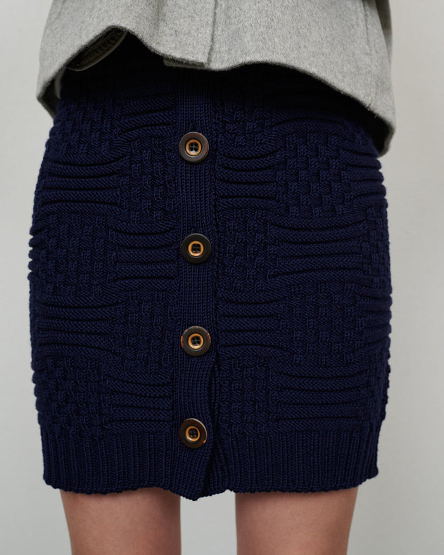 Ventė Merino Wool Mini Knitted Skirt Navy Blue