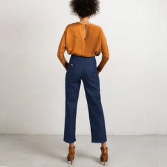 Mid Blue Wide Leg Jeans With Sand Stitch