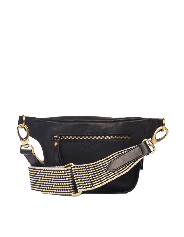 Beck's Bum Bag Black Checkered Stromboli Leather