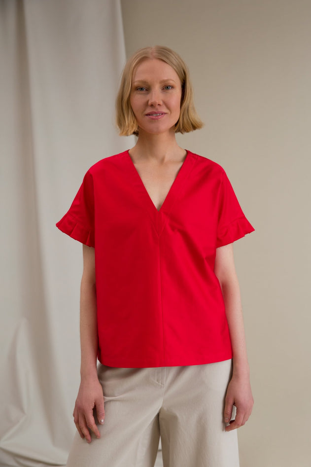 Belle Pleat Sleeve Blouse Red