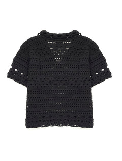 Mia Crochet Polo Top Black