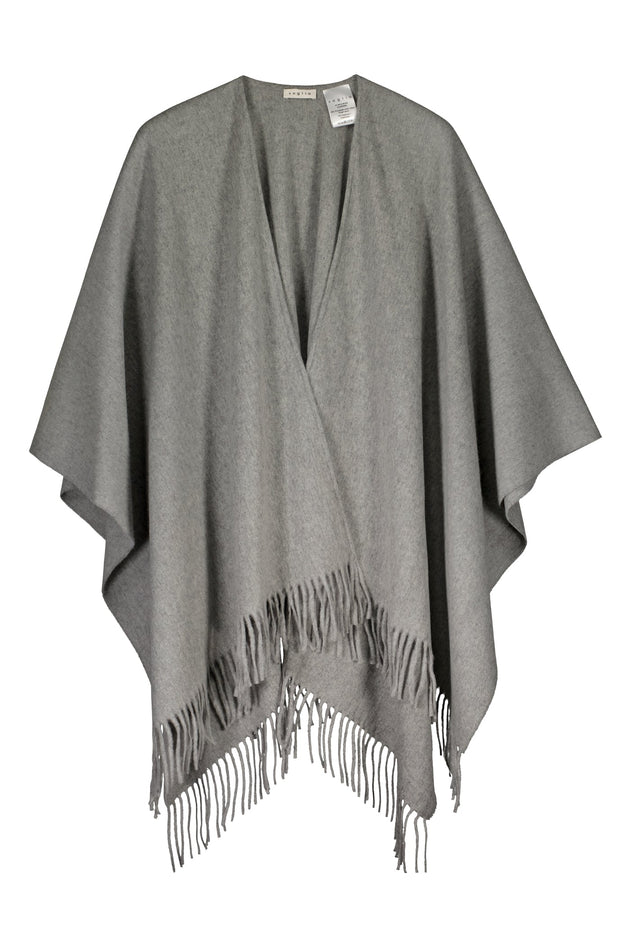 Clarissa Fringed Wool Cashmere Poncho Grey Melange