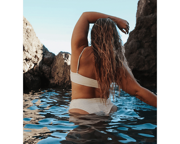 Jacquard Skyline High Bikini Bottom Cream