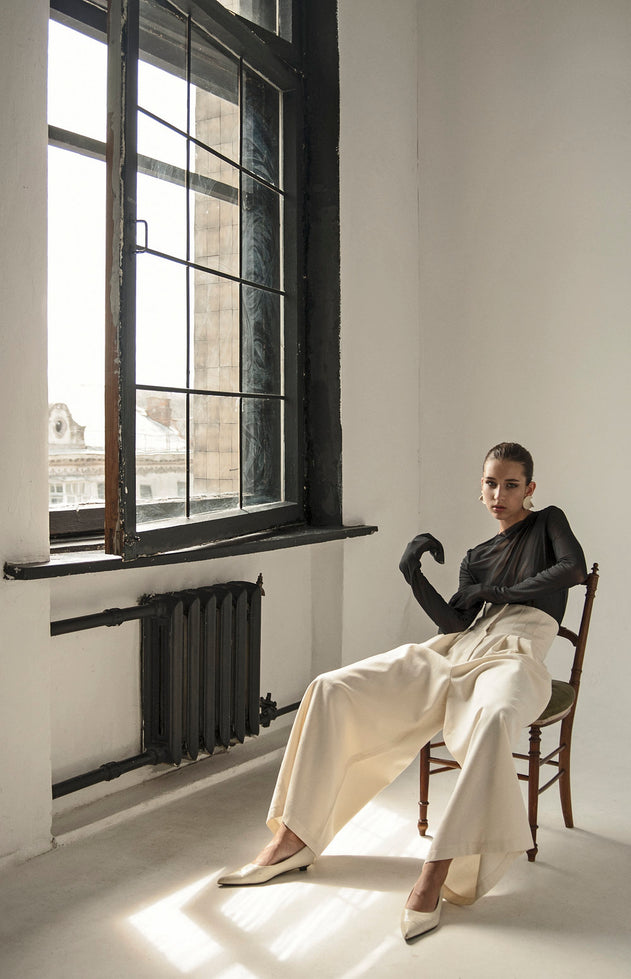 Cream Vintage Wool Wide Leg Pants