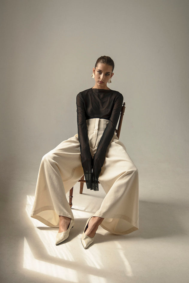 Cream Vintage Wool Wide Leg Pants