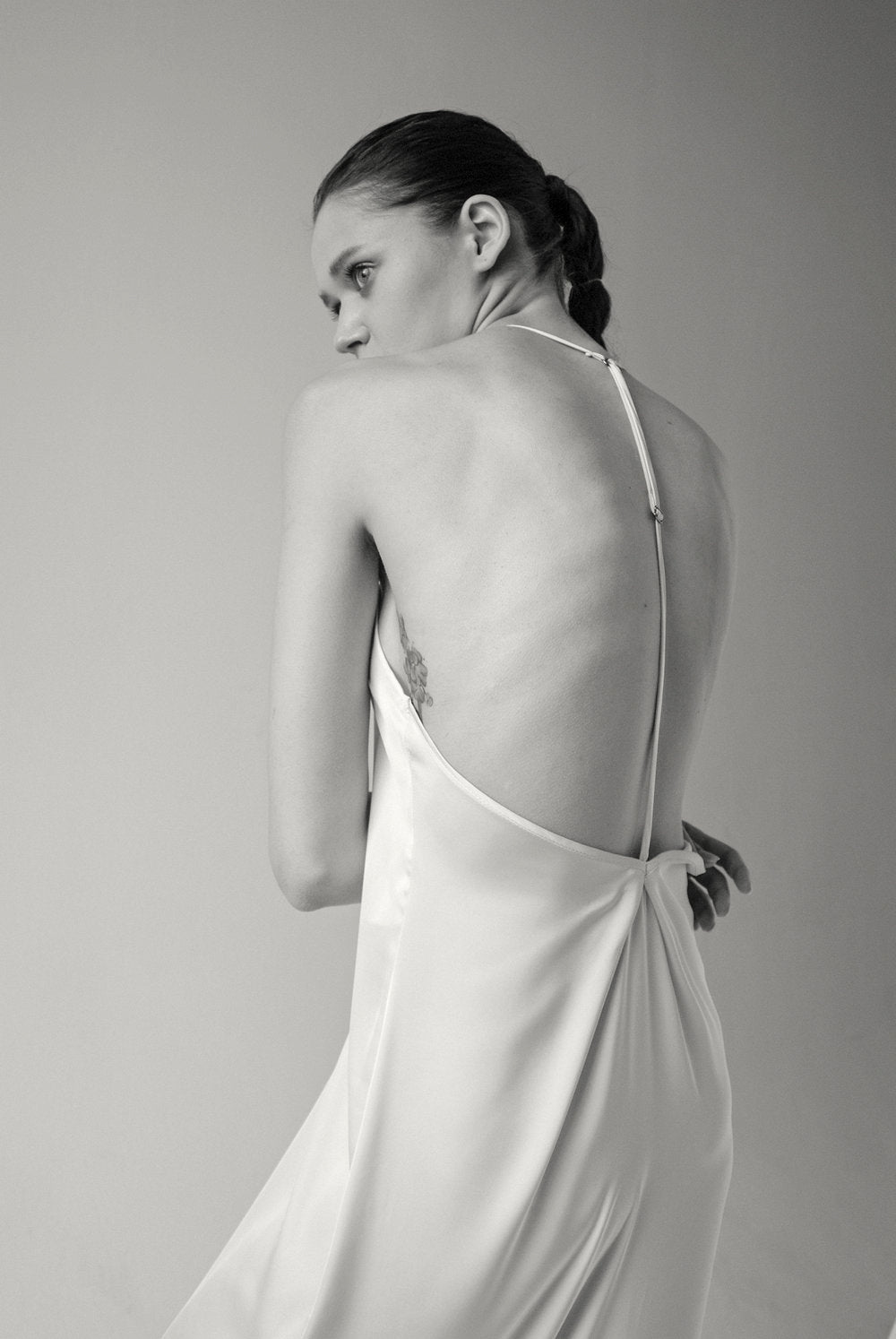 Cream Open Back Asymmetric Slip Dress