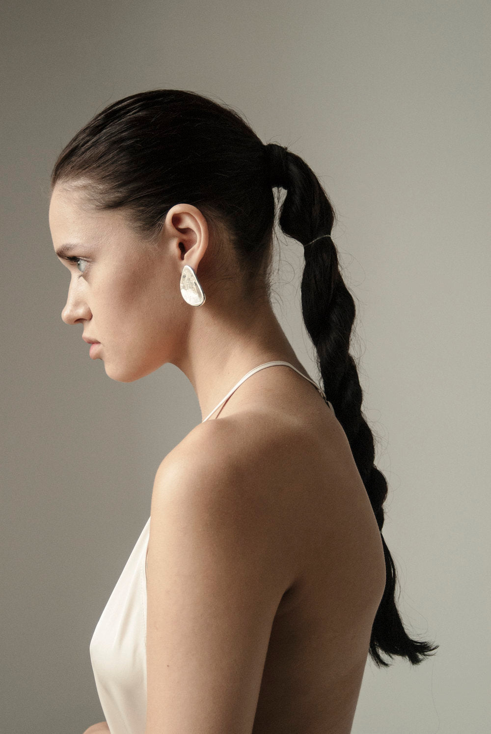 Cream Open Back Asymmetric Slip Dress